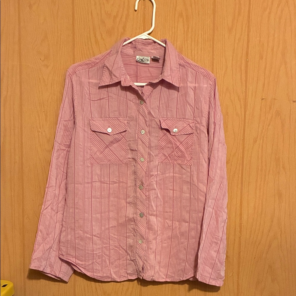 Chico's Pink Striped Blouse